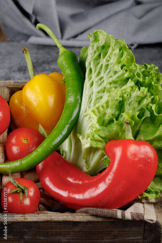 Fresh lettuce leaves with chilies. Fresh lettuce leaves with chilies.