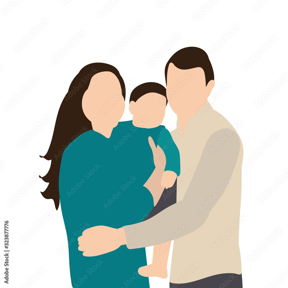 isolated, portrait family, flat style.