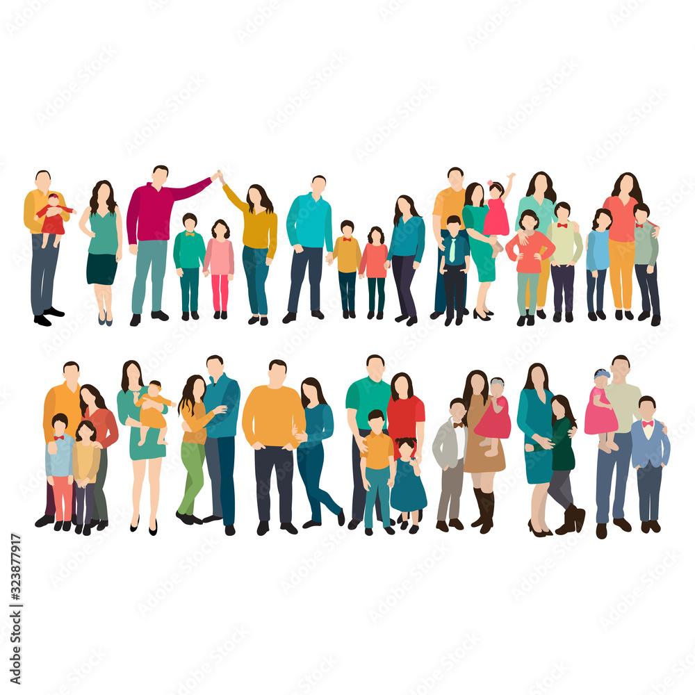 vector, isolated, set of group of people, family