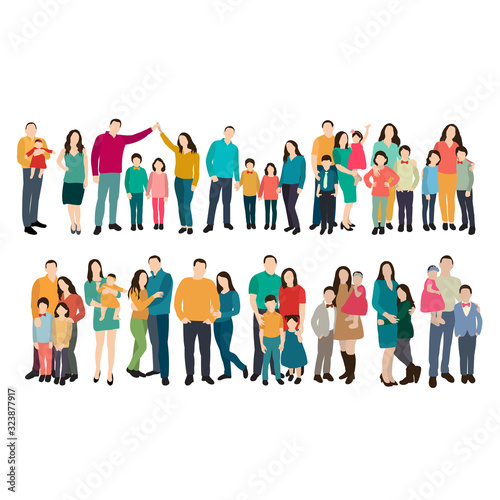 vector, isolated, set of group of people, family