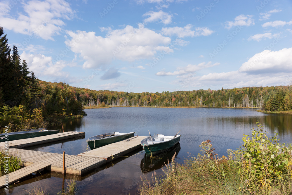 Fototapeta premium Two small boats on the lake. Mauricie National Park. Quebec. Canada