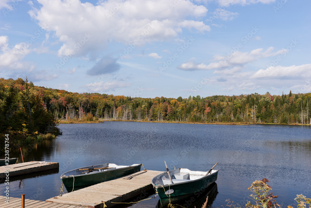 Two small boats on the lake. Mauricie National Park. Quebec. Canada
