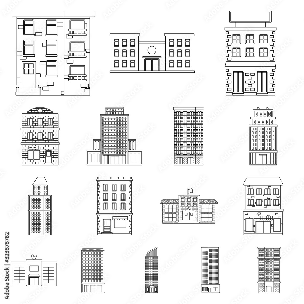 Vector illustration of architecture and exterior logo. Collection of architecture and city vector icon for stock.