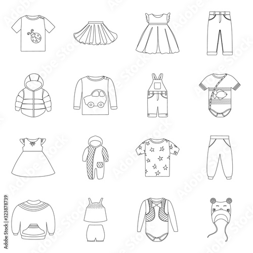 Isolated object of wear and child icon. Set of wear and apparel stock symbol for web.