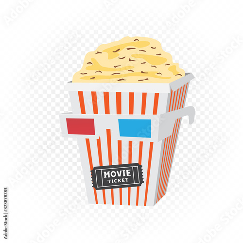 cinema head with popcorn glasses ticket