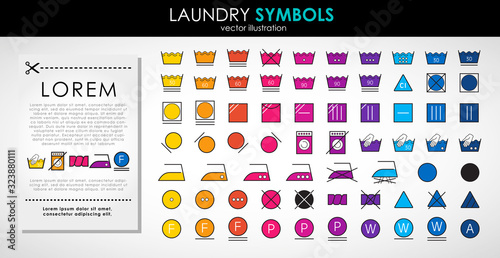 Laundry icons set. Outline set of multi color laundry symbols vector icons isolated on white background 