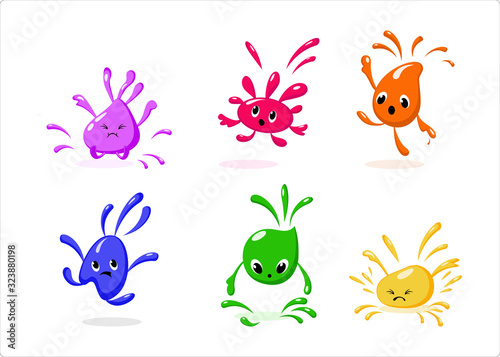 Cute cartoon characters of spots of paint.