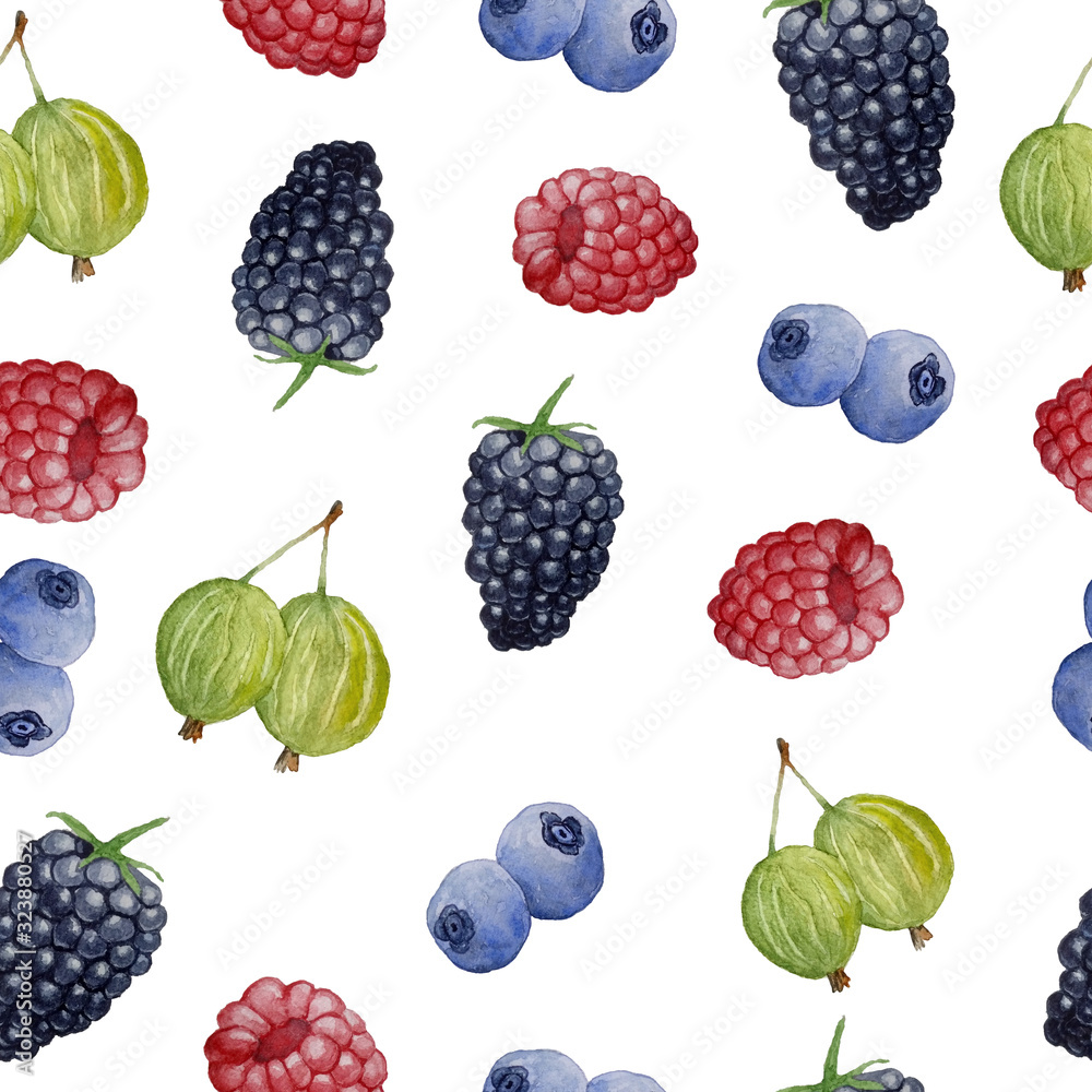 seamless watercolor hand drawn pattern with raspberry blueberry bilberry blackberry gooseberry berries organic intense bright vibrant colors healthy fresh tasty food vegan vegatarian vitamin seamless watercolor hand drawn pattern with raspberry blueberry bilberry blackberry gooseberry berries organic intense bright vibrant colors healthy fresh tasty food vegan vegatarian vitamin