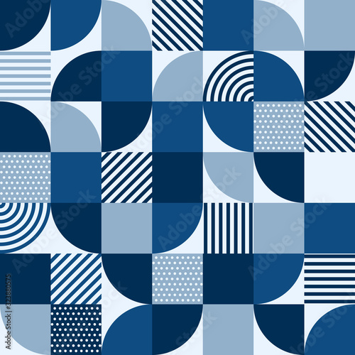 Abstract geometric pattern - seamless bauhaus style print design - simple repeating shapes mosaic background with classic blue tones