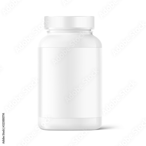 Mockup of plastic bottle isolated on white background. Can be used for medical, cosmetic. Vector illustration. Ready for your design. EPS10.	