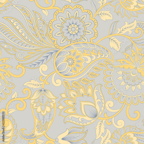 Paisley style Floral seamless pattern. Ornamental Damask background