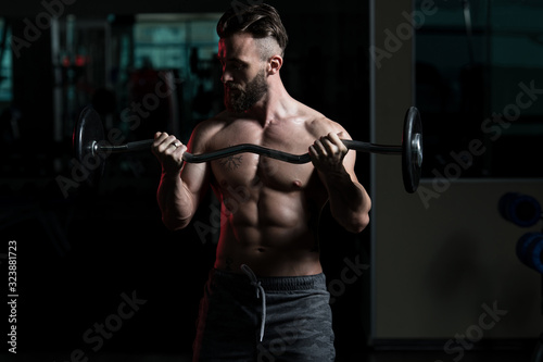 Athlete Working Out Biceps In A Gym