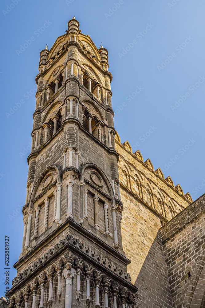 Arab-Norman architectural style of Cathedral Santa Vergine Maria Assunta in Palermo, Sicily. Palermo Cathedral is cathedral church of Roman Catholic Archdiocese of Palermo, it erected in 1185.