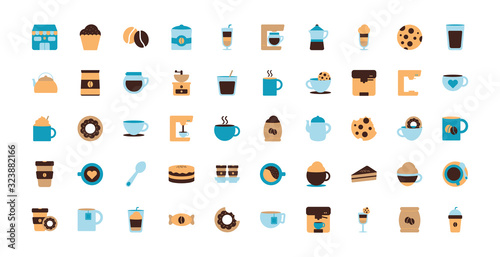 Isolated coffee flat style icon set vector design