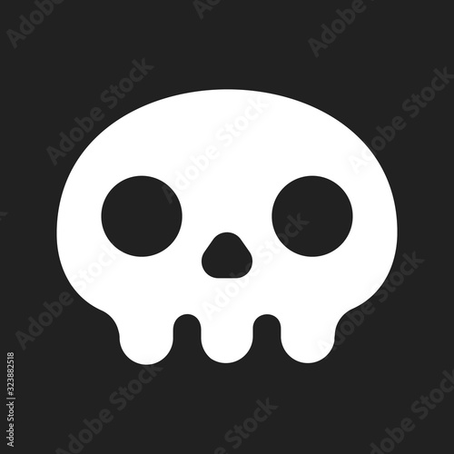 Fototapeta Naklejka Na Ścianę i Meble -  Simple flat style design skull icon sign vector illustration isolated on black background. Human part head, Jolly Roger pirat flag symbol or halloween element of scary decoration