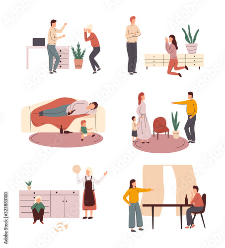 Collection of scenes of family conflict
