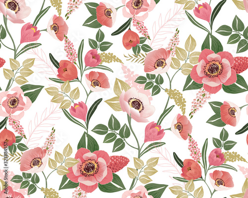  Vector illustration of a seamless floral pattern in spring for Wedding, anniversary, birthday and party. Design for banner, poster, card, invitation and scrapbook