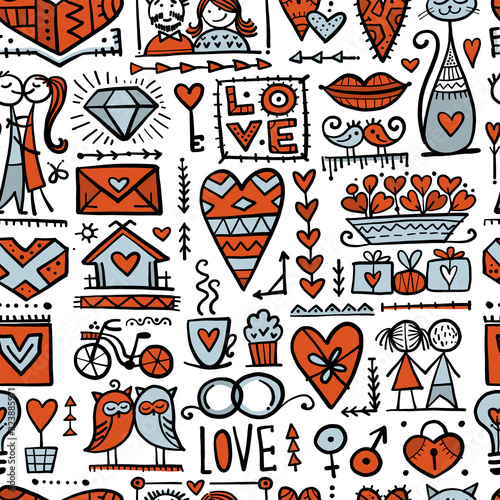 Valentine s day card design. Love and Wedding seamless pattern