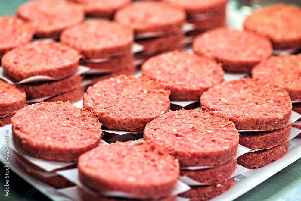 Hamburger meat disks in close-up Hamburger meat disks in close-up