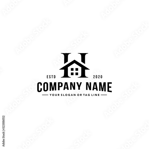 letter h and home logo design vector