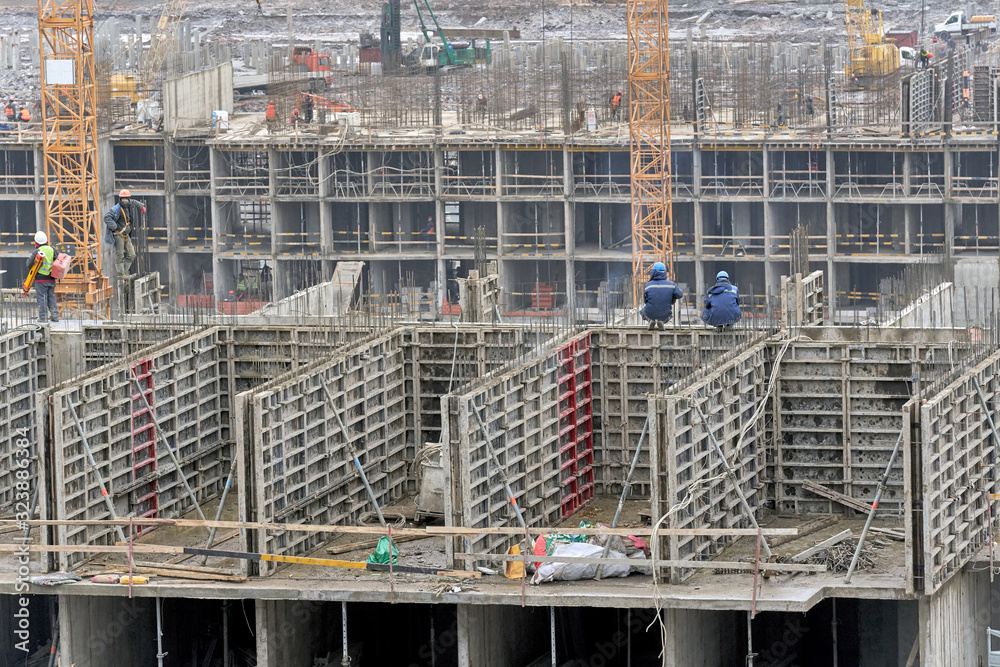 Construction of residential complex. Major construction of the building