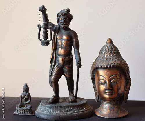 Various sculptures of brass items or brass statues