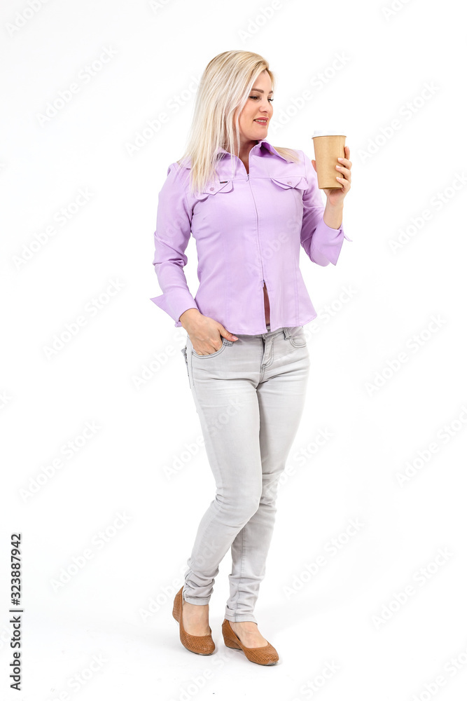Φωτογραφία Full length portrait of an attractive young woman standing isolated over white b