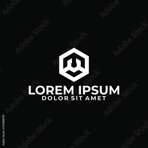 Initial letter MV logo template with 3d cube hexagonal symbol in flat design monogram illustration