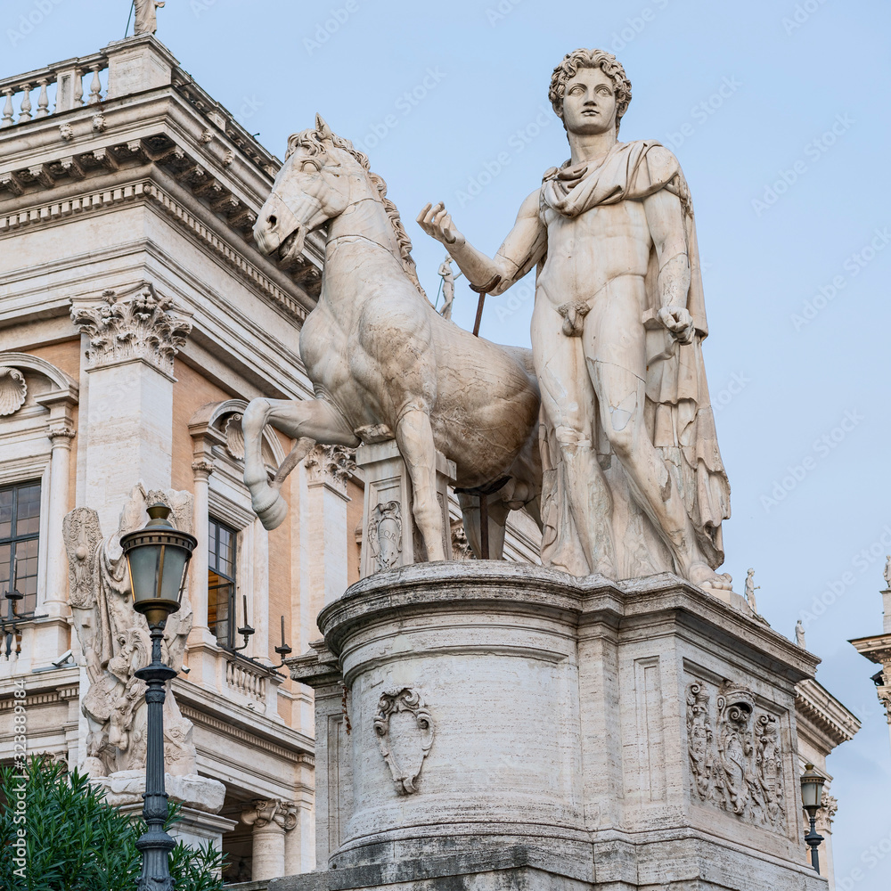 Fototapeta premium marble statue of Dioscur, patron saint of republican Rome in the center of the Italian capital