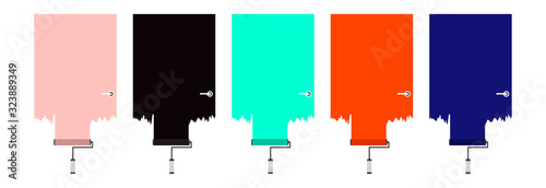 Roller in bright colors on a white background. The doors are painted in different colors. Easy to change colors.