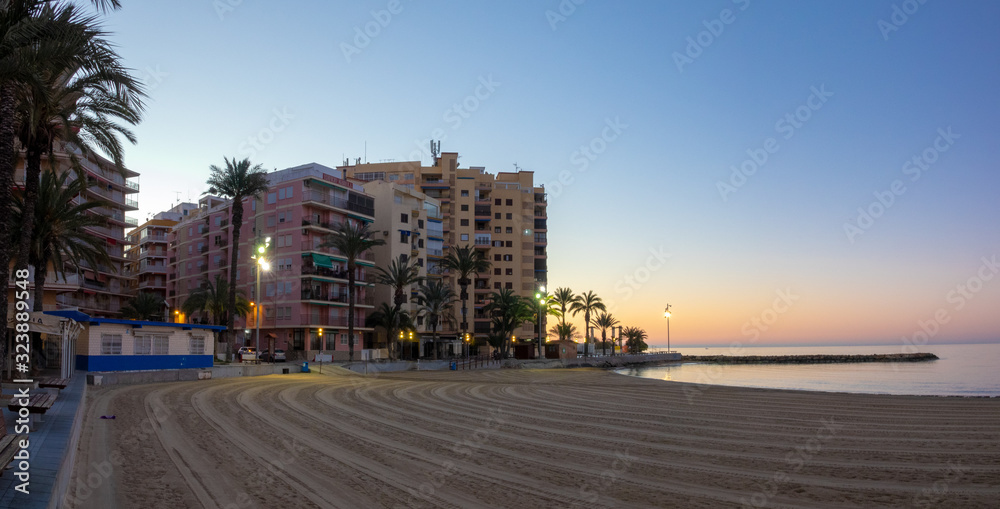 Beach street of Torrevieja Spain during sunrise Beach street of Torrevieja Spain during sunrise