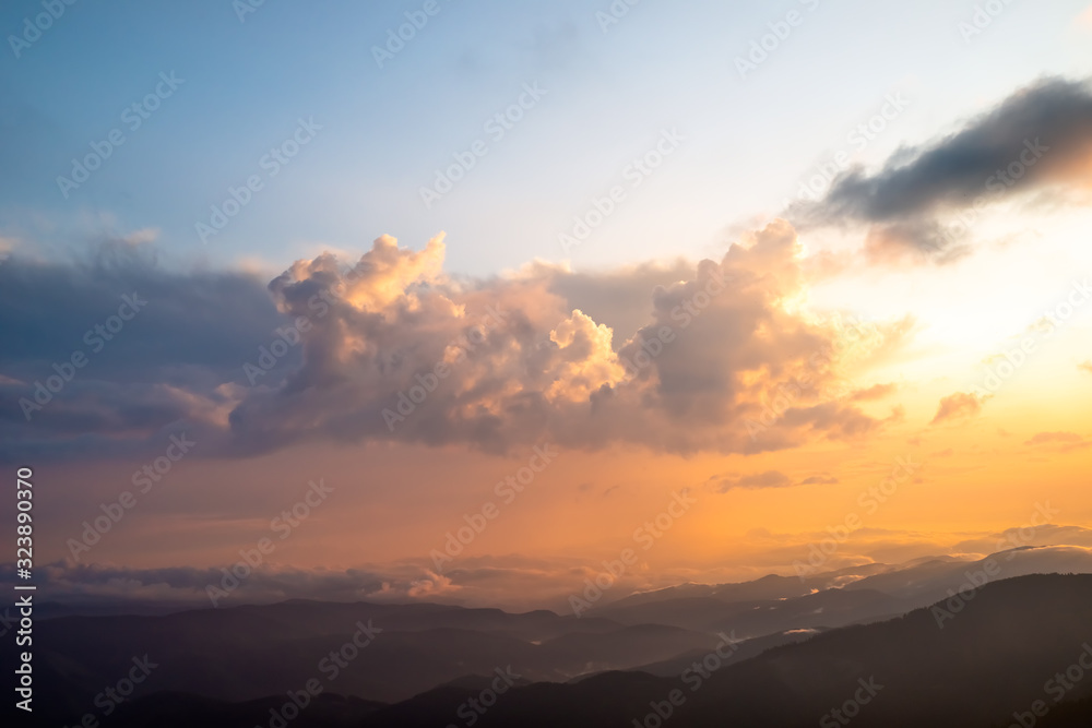 Sunrise, sunset in the Carpathian mountains. Natural background