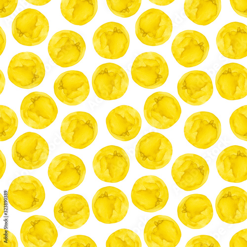 Watercolor illustrated yellow ink circle stain spot pattern