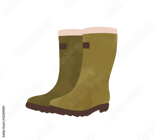 Green rubber boots watercolor vector graphic illustration