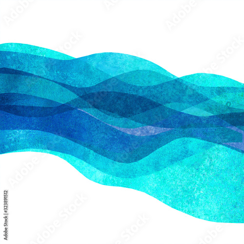 Watercolor transparent wave sea ocean teal turquoise colored background. Watercolour hand painted waves illustration