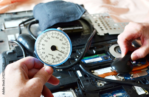 Repair of electronic systems and laptop components. Diagnostics of the hard disk, processor, cooling system, motherboard, memory modules and other systems of the computer and software - Image