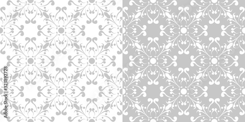 Floral seamless backgrounds. Gray and white compilation