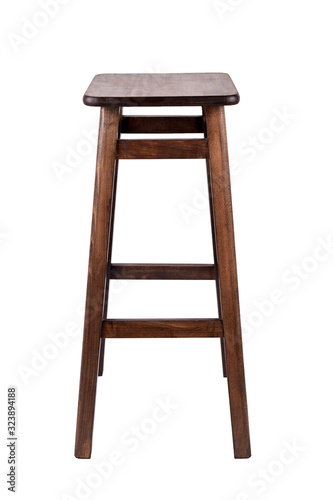 Brown wooden comfortable chair  stool for pub isolated on white background.