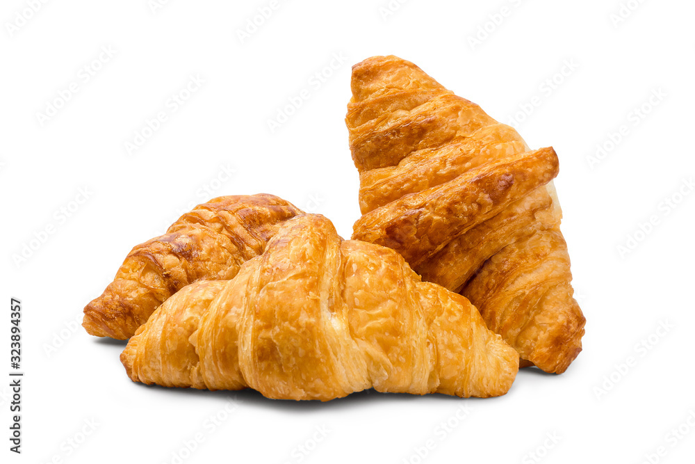 homemade croissants on a white background with clipping path