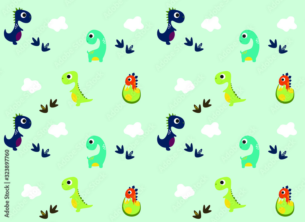 Dinosaurs Vector pattern on a blue background. Children's illustration in a funny cartoon style. Scandinavian hand-drawn background is ideal for children's clothing, textiles, wallpaper, etc Dinosaurs Vector pattern on a blue background. Children's illustration in a funny cartoon style. Scandinavian hand-drawn background is ideal for children's clothing, textiles, wallpaper, etc