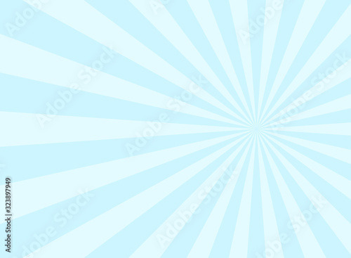 Sunlight background. Pale blue color burst background with white highlight.
