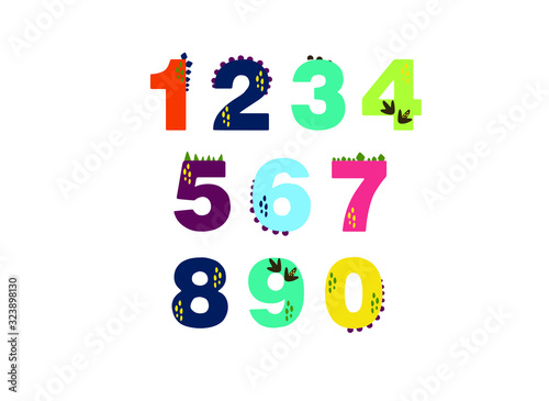 numbers for children, from 0 to 9. Kids learning material. Card for learning numbers. Number 0-9. colored numbers with dinosaurs
