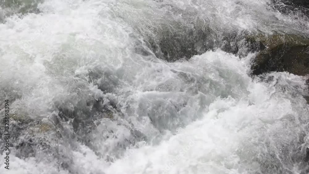 Rapid waterfall water with foam. Close up, slow motion. Rapid waterfall water with foam. Close up, slow motion.