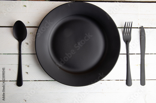 plate knife fork and spoon black