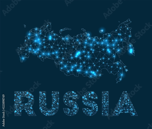 Russia network map. Abstract geometric map of the country. Internet connections and telecommunication design. Beautiful vector illustration.