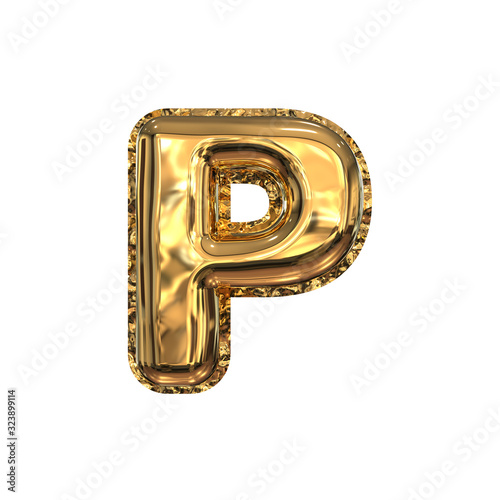 Golden Letter 3D Ballon. Russian Cyrillic Alphabet. Letter R.