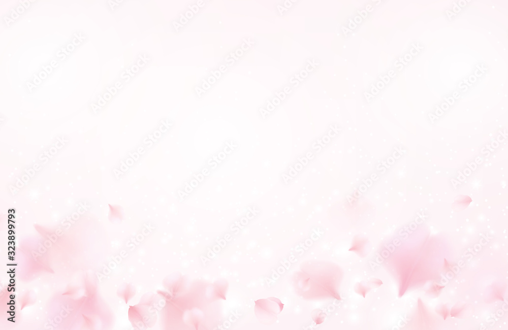 Petals of pink rose spa background. Realistic flying sakura cherry flower elements for romantic banner design.