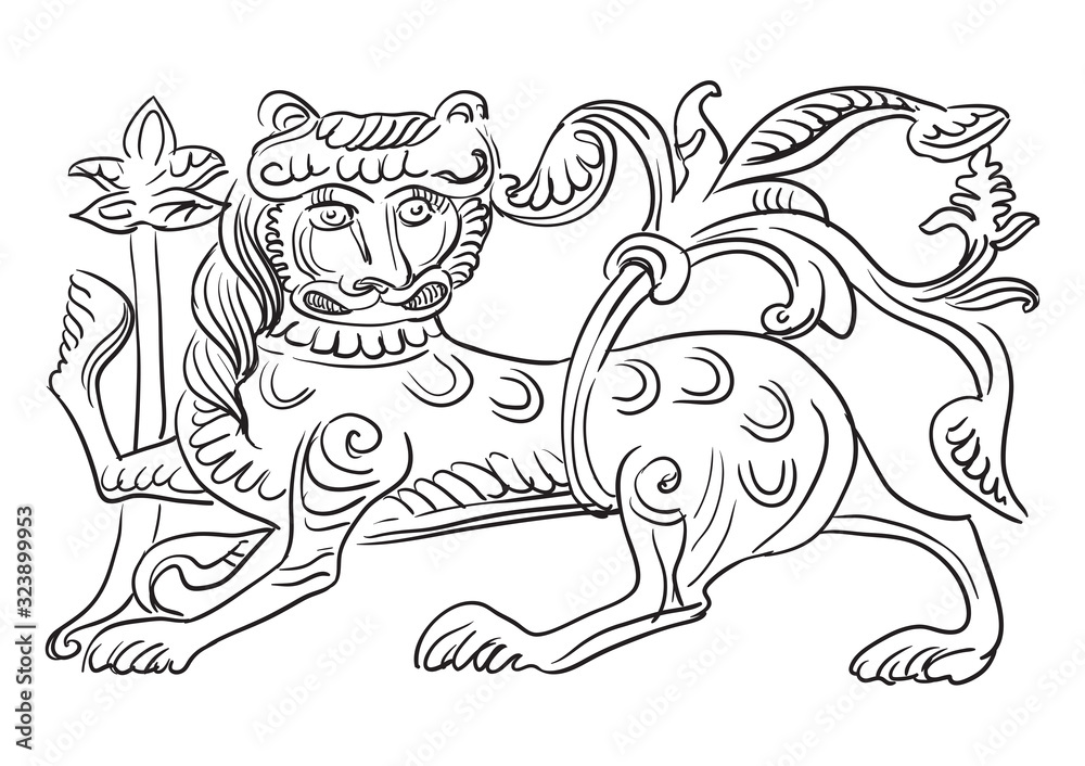 Obraz premium Vector stone lion 7