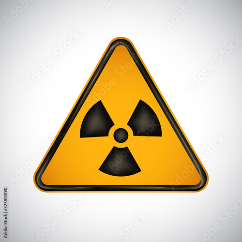 Caution radiation hazard sign. Black orange warning radiation hazard sign on white background. Information security danger vector symbol. Design protection icon, button. Science vector illustration