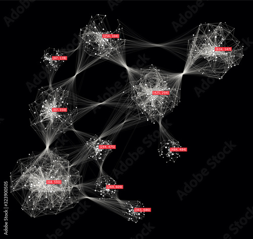 Big data creative visualization. Cluster computing concept. Information clustering representation. Social media graph of users.